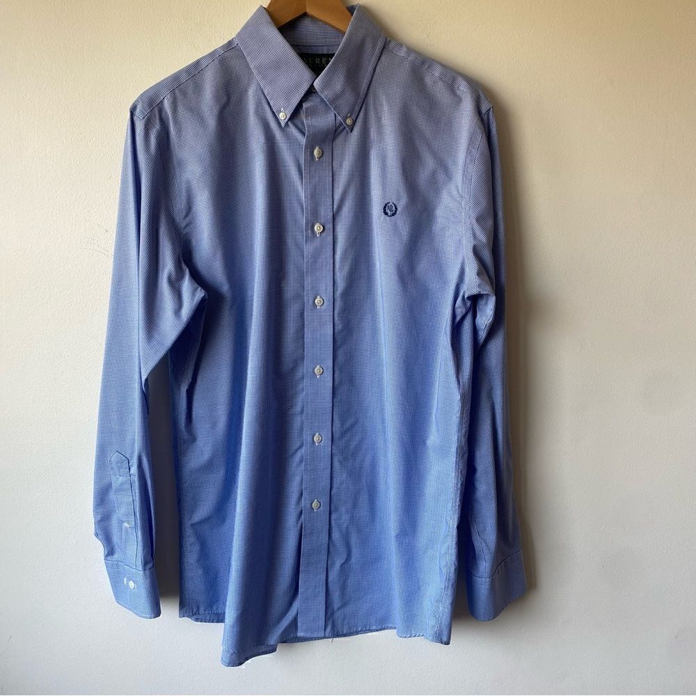 Lauren by Ralph Lauren blue slim fit non-iron button up shirt